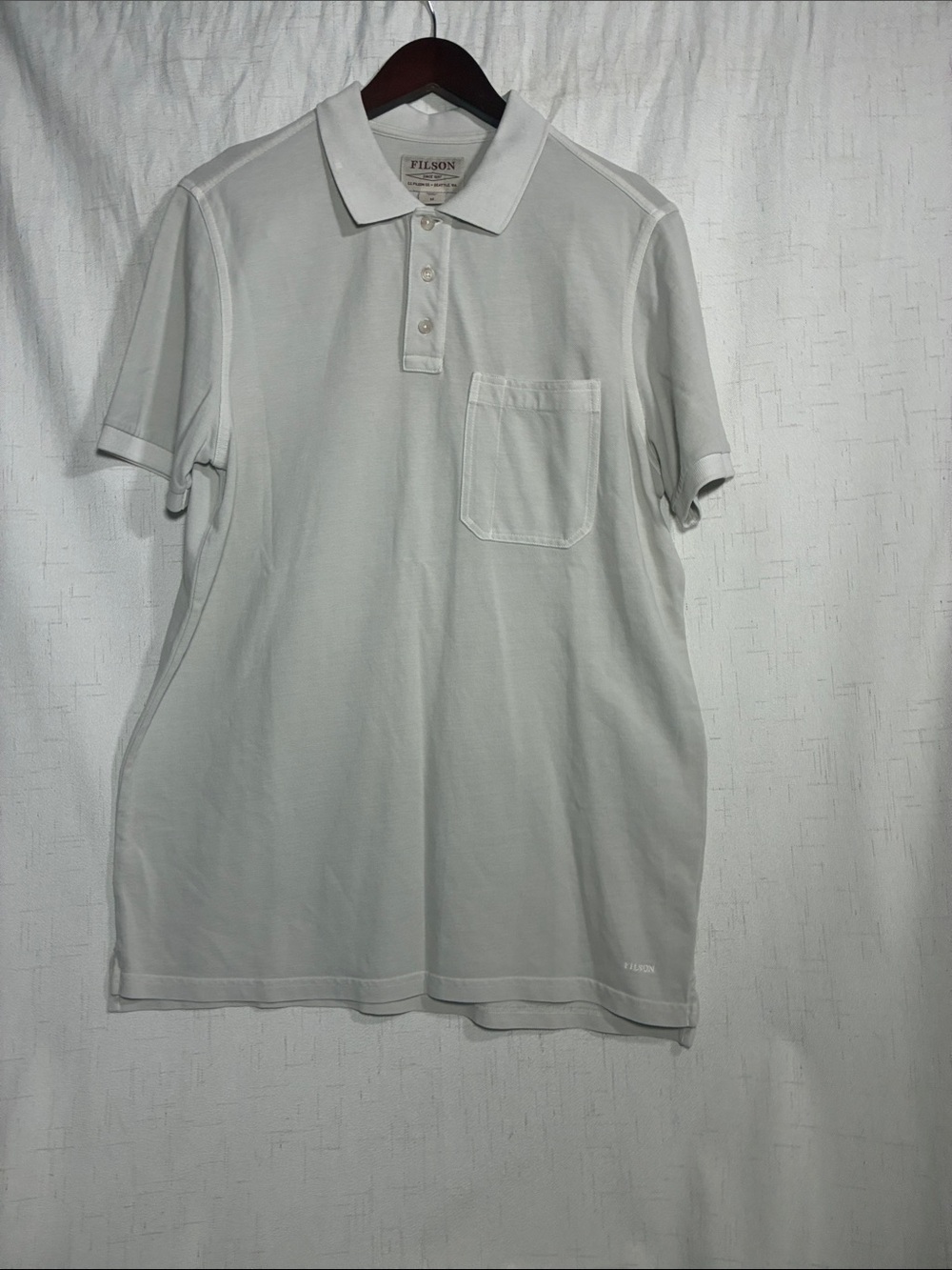 Filson White Short-Sleeve Polo with Chest Pocket